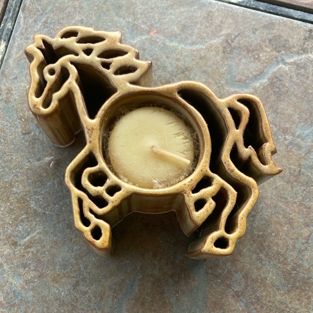 Pottery Horse-Shaped Candle Holder Accent